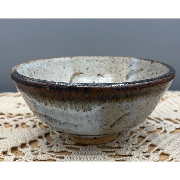 Handcrafted Studio Pottery Bowl Drip Glaze Footed - Picture 1 of 6